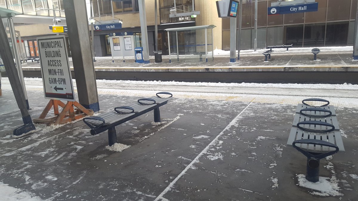 unpleasanting's tweet photo. From our Canada tour, supported by @EskerFoundation: Calgary #unpleasant design, c-train station anti-homeless designs https://t.co/IN8iaGaTRU