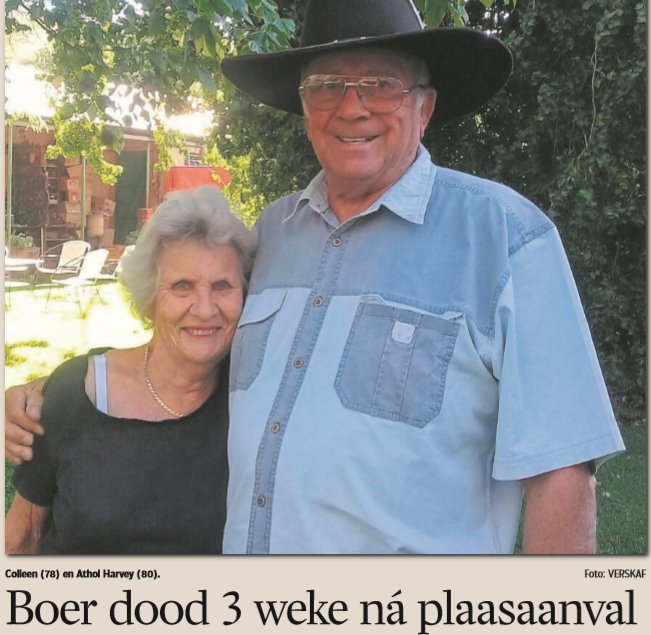 DerLydia's tweet photo. FARM ATTACK UPDATE! Athol Harvey that was attacked on his Kimberley farm a few weeks ago has died from his injuries 😠 https://t.co/f8T48G5hk7