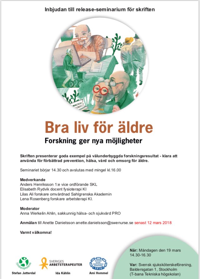 idakahlin's tweet photo. Hur skapas förutsättningar för Bra liv för äldre? 
Den 19 mars lanserar @arbetsterapi @fysioswe @Swenurse_Kansli vår nya skrift med goda exempel på välunderbyggda forskningsresultat - klara att använda för förbättrad prevention, hälsa, vård och omsorg för äldre. https://t.co/sBJlIEd1tW