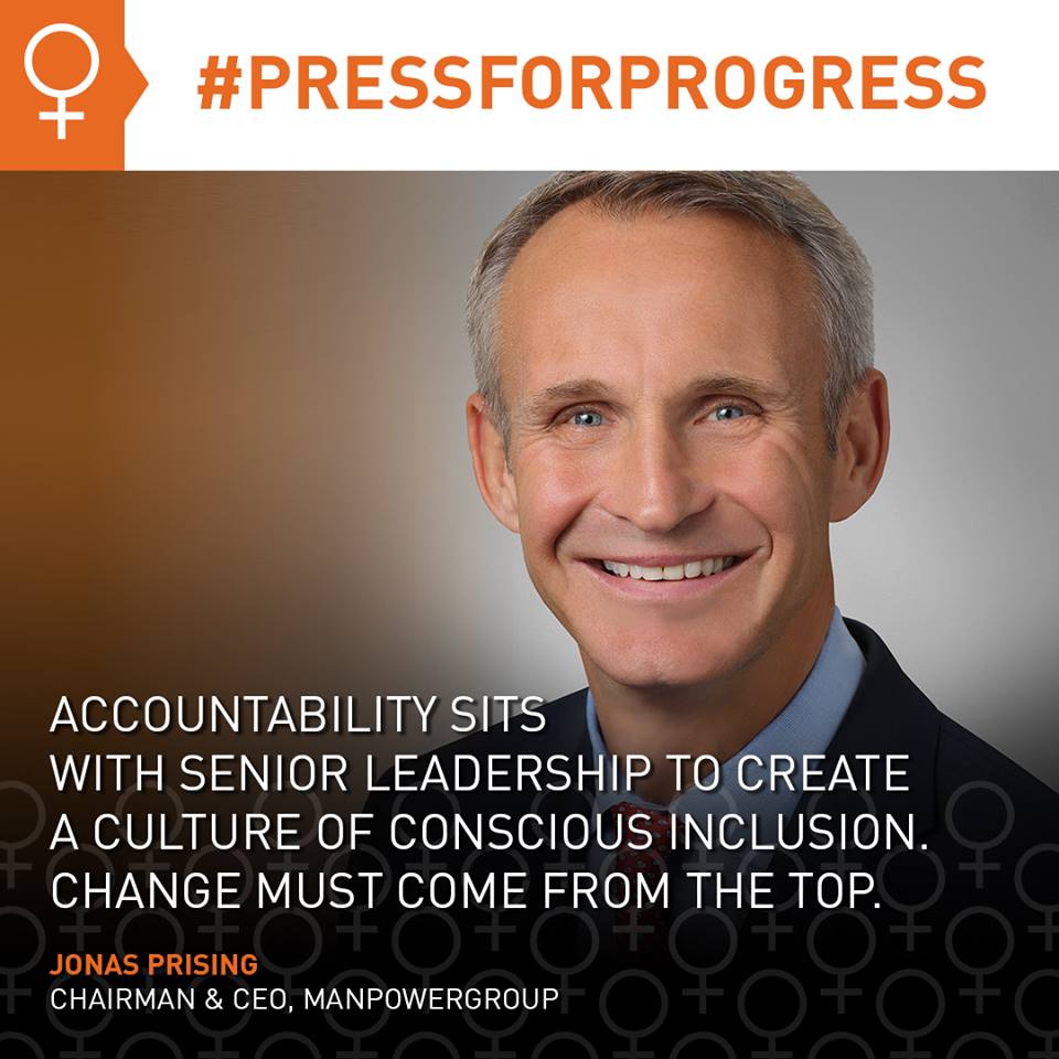 ManpowerGroup's tweet photo. .@JonasPrising on how to create a culture of #consciousinclusion: Change must come from the top. #IWD #PressForProgress https://t.co/1QeG6AObUd