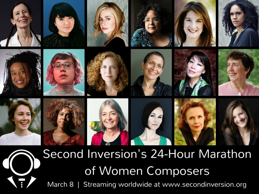 Our 24-hour #InternationalWomensDay marathon is in full swing! Tune in for a full day of music by #womencomposers, including @GabrielaLFrank, <a href="/JoanLaBarbara/">Joan La Barbara</a>, <a href="/sharanova/">shara nova</a>, <a href="/lisabielawa/">Lisa Bielawa</a>, @heatherbviola, <a href="/MaddyCocolas/">Madeleine Cocolas</a>, &amp; LOTS more. Streaming worldwide here: bit.ly/WomensMarathon…