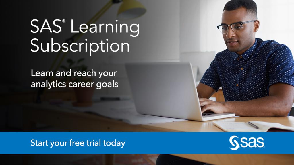 SASsoftware's tweet image. Experience unlimited #SASTraining for a limited time. Join the #SAS Learning Subscription Free Trial. 2.sas.com/6016DryI8