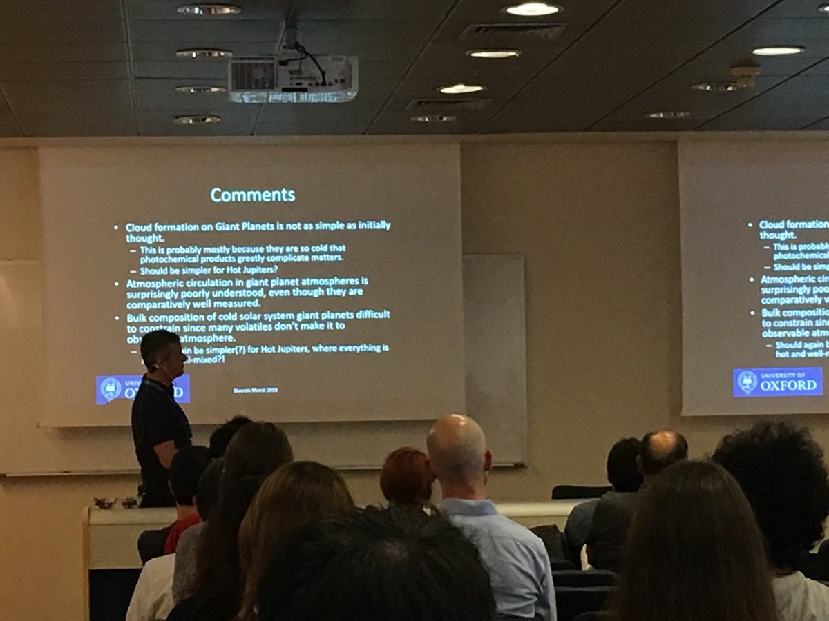 DiversisMundi18's tweet photo. Awesome Bridge Talk on planet atmospheres by @NikoleKLewis and Patrick Irwin reviewing our knowledge on the giant planets in the Solar System and beyond. #DiversisMundi18 https://t.co/j4TYVHFOLk