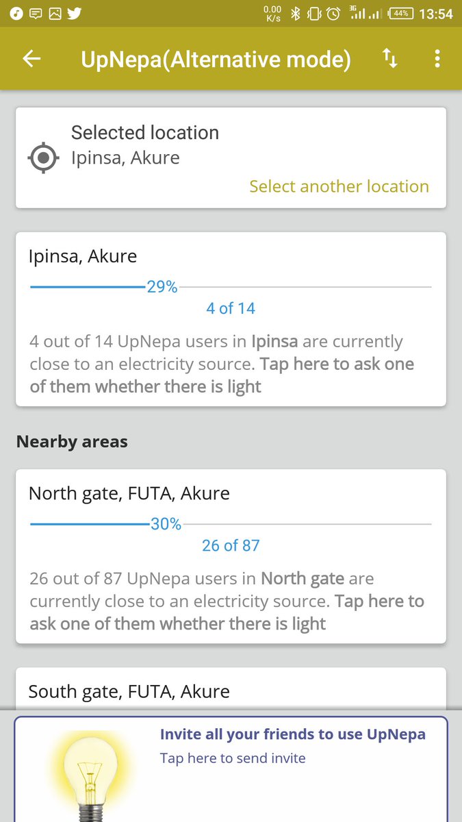 My brother and I are self thought programmers. We developed an app that notifies you whenever there's is light in your area, also tells when your friends are charging with generator (so you can join them if there is no light) 
upnepa.ng
#WeAreNigerianCreatives