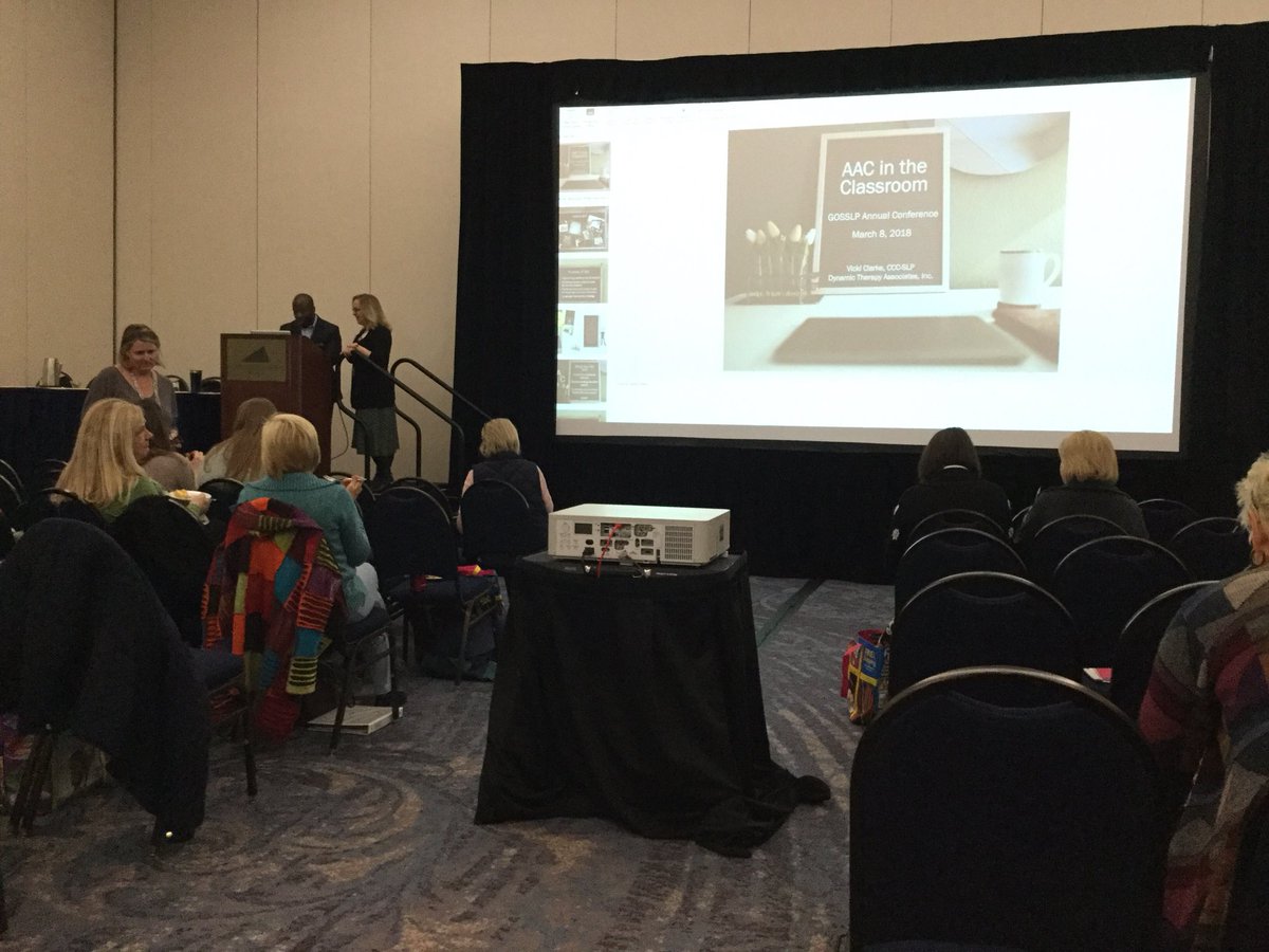 Great crowd for #GOSSLP Best Practices 2018. Just like old home week. Best session by Vicki Clarke on AAC in the Classroom.