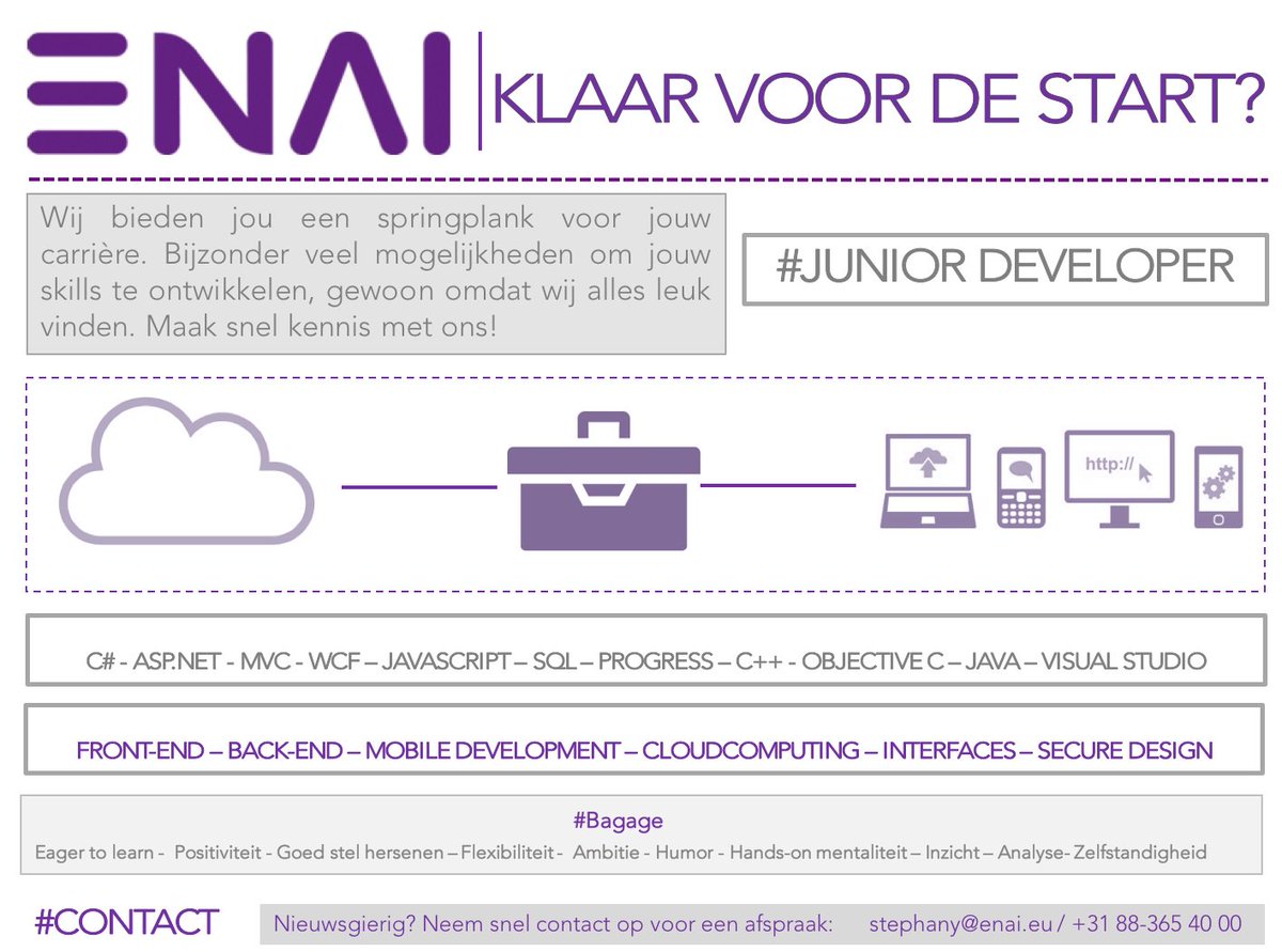 Ben jij #Junior #Developer...? En bij je klaar voor de start...? Reageer dan snel! #vacature #enai #springplank #uitdaging #kans <a href="/enai_systems/">ENAI</a>