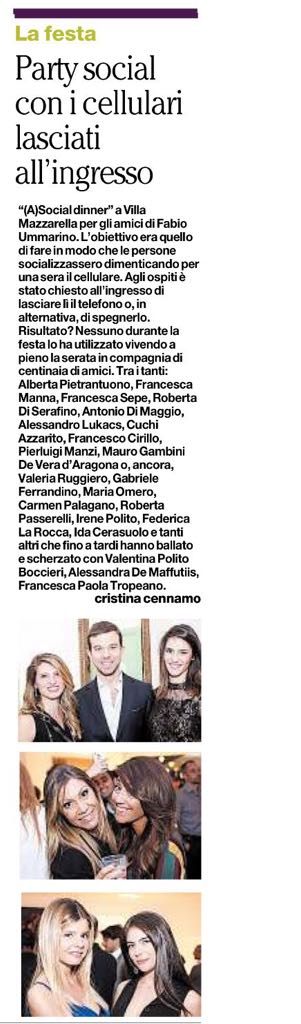 fabioumma's tweet photo. La stampa parla della prima edizione dell'Evento (A)Socialdinner a Villa Mazzarella . Grazie a tutta la Redazione del quotidiano @mattinodinapoli ed alla giornalista @cricennamo per lo splendido articolo! #pressrelease #ilmattino #asocialdinner #villamazzarella #plmanagement https://t.co/8xGetyRC92