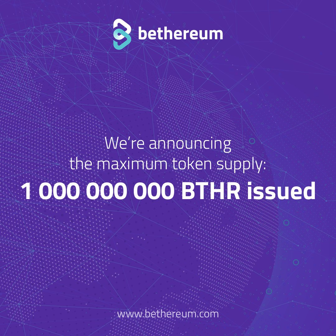 The maximum token supply is 1 000 000 000 BTHR issued. Don't forget to join the presale.bethereum.com! 
#bethereum #bitcoin #news #crypto #blockchain #betting #tokensupply #bthr #bettingexpert #business
