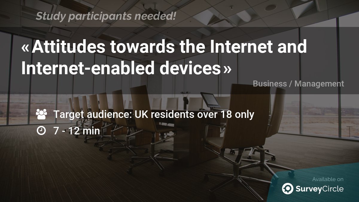 daily_research's tweet image. Current online study which is still recruiting participants:

&quot;Attitudes towards the Internet and Internet-enabled devices&quot; surveycircle.com/surveys/?cr=at… via @SurveyCircle

#InternetAttitudes #ComputerUsage #MobileUsage #ComputerAnxiety