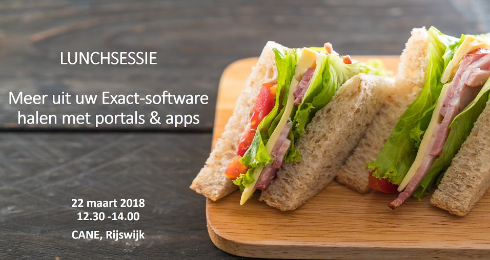 CANE_NL's tweet photo. Komt u ook? Er zijn nog plaatsen beschikbaar bij onze lunchsessie: "Portals &amp; Apps voor uw Exact-software" op 22 maart a.s. https://t.co/i5mHuatwaY https://t.co/VhnFPN0jd1