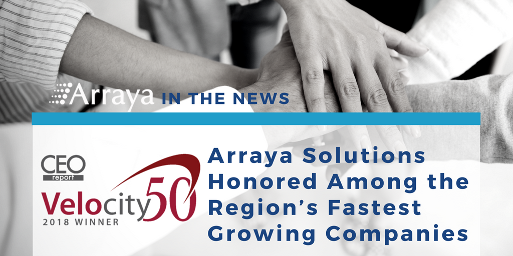 ArrayaSolutions's tweet photo. Proud to have been named as one of the area's fastest growing companies! Our thanks again to @CEOReportPHIL! More: https://t.co/YMT79iIw60 #Velocity50 #TechThursday https://t.co/ztwGrzngl8