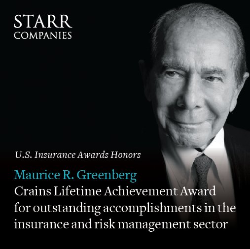 StarrInsure's tweet photo. Tonight, Maurice R. Greenberg will be honored with the Crain Lifetime Achievement Award during the @BusInsMagazine U.S Insurance Awards. 
https://t.co/0TgprgDm7m https://t.co/pW45kNH8jr