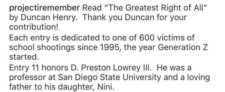 ProjctIRemember's tweet photo. No 11. For D. Preston Lowrey (1952-1996).
Duncan Henry honors him with his piece, “The Greatest Right of All”.
Read more on our website! Link in our bio. https://t.co/e6A16Xc4L7