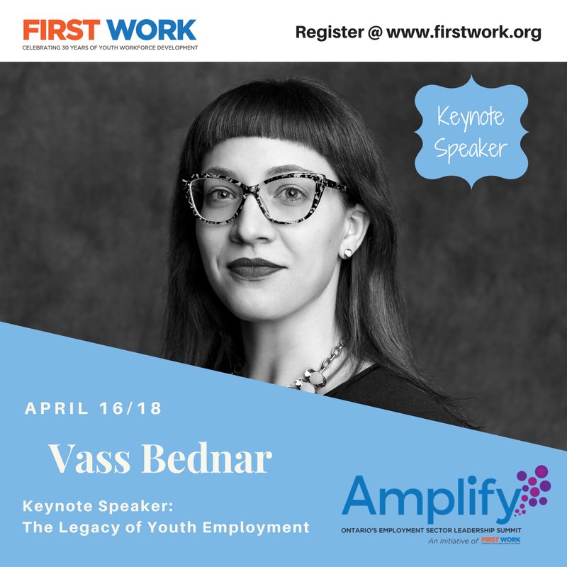 first_work's tweet photo. On International Women’s Day, we are proud to announce @VassB as opening keynote for AmplifyON’18. Vass is a brilliant leader championing policy changes for #youthemployment across Canada (that’s in her spare time)! Join this dynamic leader and others at #amplifyon on APRIL 16. https://t.co/aULEbGMdyZ