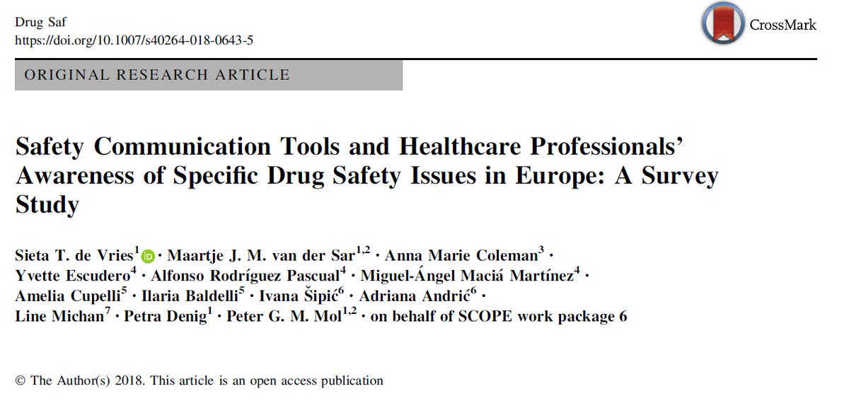 EU_SCOPE's tweet photo. SCOPE article, 'Safety Communication Tools and Healthcare Professionals' Awareness of Specific Drug Safety Issues in Europe: A Survey Study' was published in #DrugSafety! #pharmacovigilance #safetycommunication https://t.co/oWZ8XzWlNc