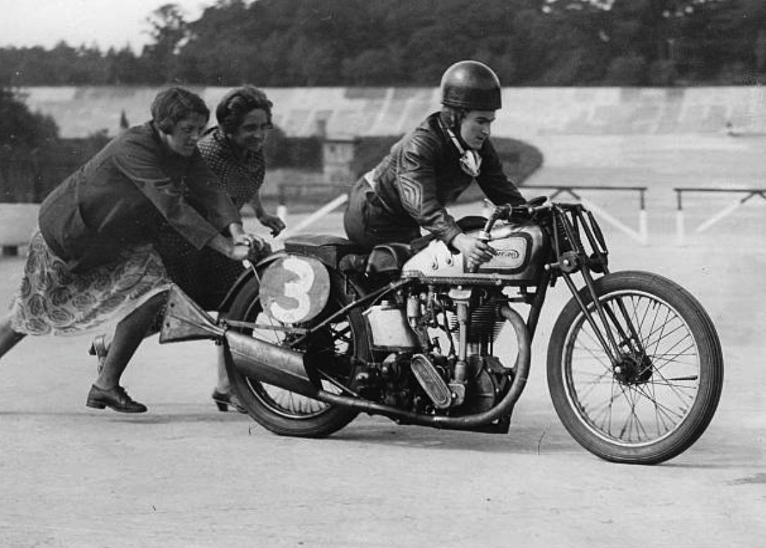 Shilling was also a huge gearhead and raced at Brooklands. She won the coveted Gold Star on her Manx Norton and completing a >100mph lap. According to stories she wouldn't marry her fiancé until he'd won one too! ( @GettyImages)  http://cybermotorcycle.com/gallery/norton-1930s/Norton-1935-M30-Manx-Beatrice-Shilling.htm