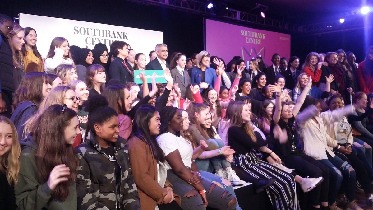 NaomiCFrench's tweet photo. @MayorofLondon came and spoke to 200 school girls celebrating #IWD2018 @southbankcentre #WOWLDN. It was awesome! https://t.co/zf22sDbVw2