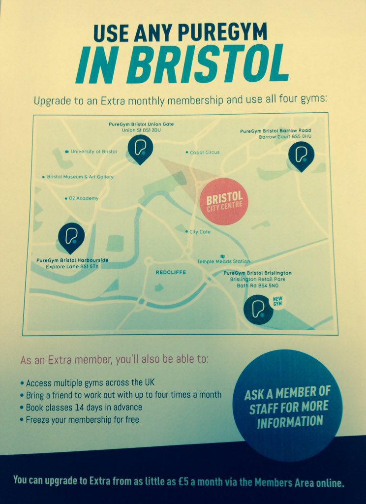 Upgrade your membership today to Pure Gym Extra and have access to all 4 Pure Gym's in Bristol! Make your training routine more flexible for just £5 extra a month! #Bristol #PureGym