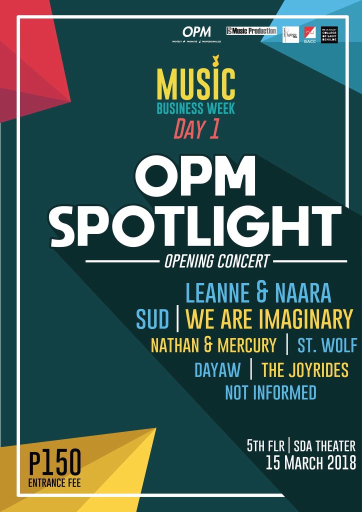 primomusico's tweet photo. Good music. Good people. Good vibes.

Catch live performances by Sud, Leeane and Narra, We Are Imaginary, and our very own home grown acts! Join us on March 15, 2018 at the 5th floor, SDA Theater from 6-10 PM! #MBW2018 #OPMSpotlight https://t.co/xj4sXilcH0
