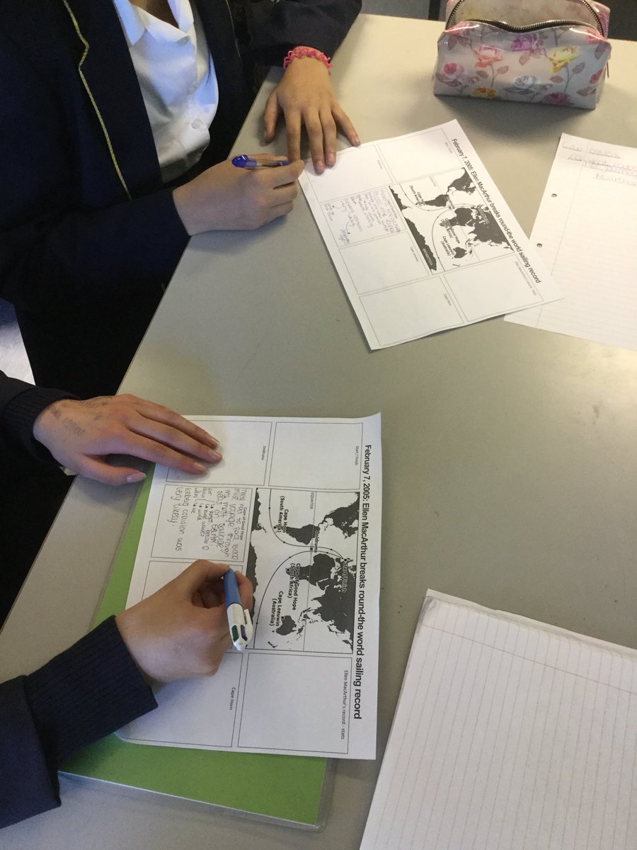 Geography students learning about <a href="/ellenmacarthur/">Ellen MacArthur</a> record breaking journey around the world @SRASecondary #IWD2018 #PressForProgess #internationalwomensday2018 #genderparity