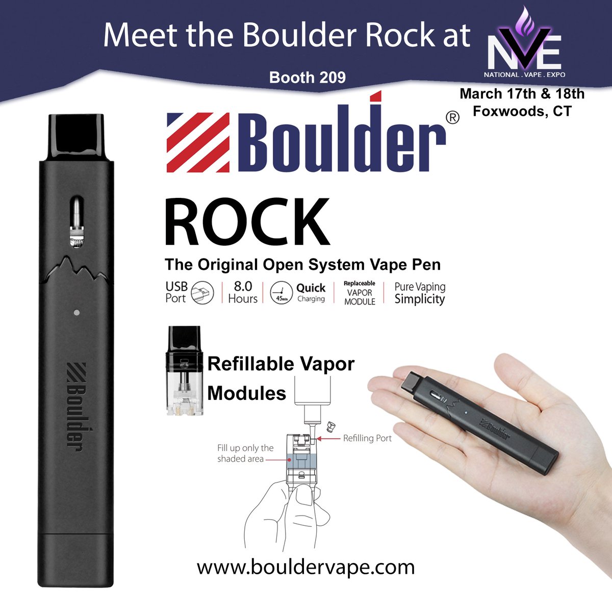 Boulder_Rock_'s tweet photo. Meet the Boulder Rock at the National Vape Expo on March 17th &amp; 18th, in Foxwoods CT https://t.co/ShBMhXrx3d