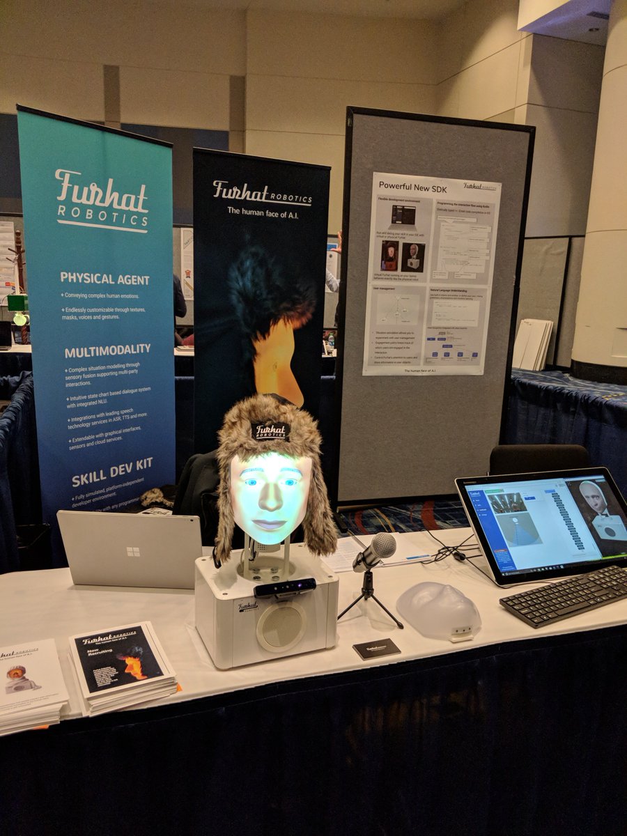 furhatrobotics's tweet photo. This week we're at @HRI2018 in Chicago, making friends, meeting awesome people and showing the world what Furhat can do. If you're around, drop by and say hello to Furhat and the team! #furhatrobotics #socialrobot #humanfaceofAI #HRI2018 https://t.co/bK9dlxmzpN