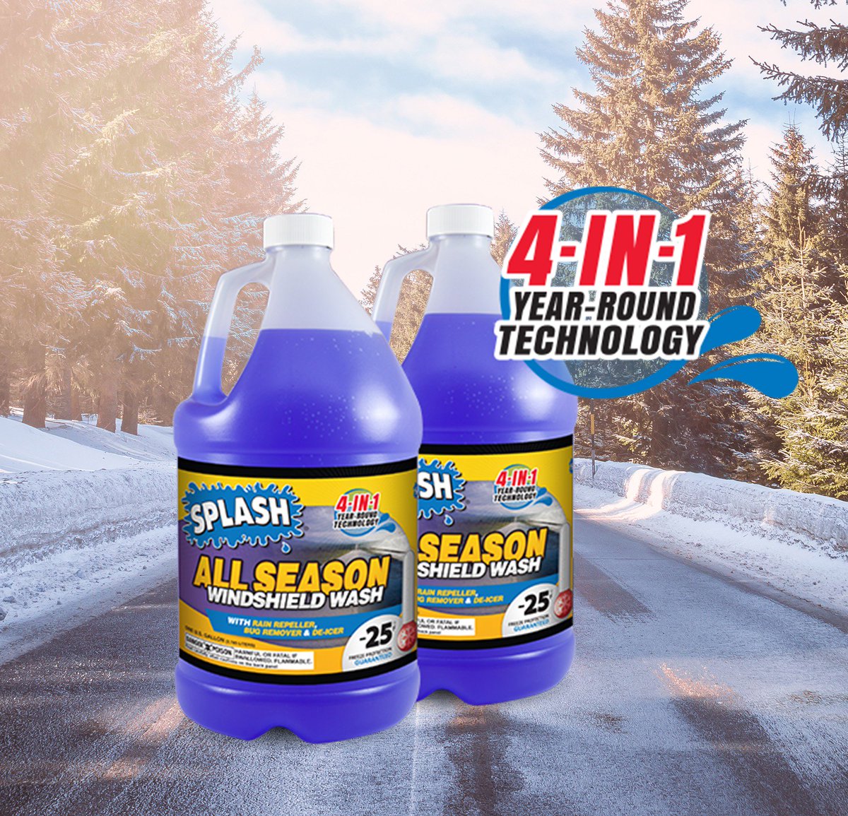 SPLASH_Products's tweet photo. SPLASH® ALL SEASON 4-in-1 Windshield Washer Fluid...easiest way to improve your view with unpredictable March weather. #SeeSafely #ItsSPLASHseason Find it near you: https://t.co/lKmUbCEe2p https://t.co/TY6dcTiILE