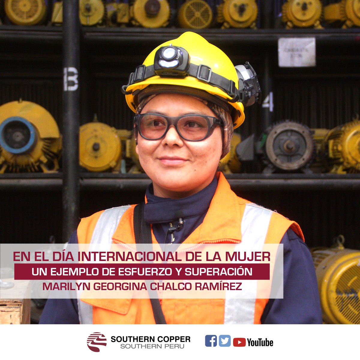 CDI_SOUTHERN's tweet photo. Marilyn trabaja 9 años en Southern Peru, es electricista en el área de mantenimiento de la concentradora. "Ahora más mujeres podemos trabajar en minería", expresó esta joven madre quien se esfuerza diariamente para sacar adelante a sus dos hijos. https://t.co/nuAMWzawI6