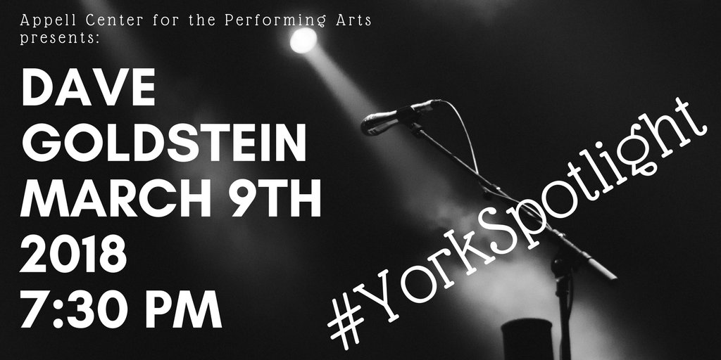 YorkUnleashed's tweet photo. Looking for some laughs to kick start your weekend? Grab some friends and enjoy Dave Goldstein at the @AppellCenter this Friday. #YorkSpotlight  https://t.co/mjDBjyRAKW https://t.co/kehiRKHJyp