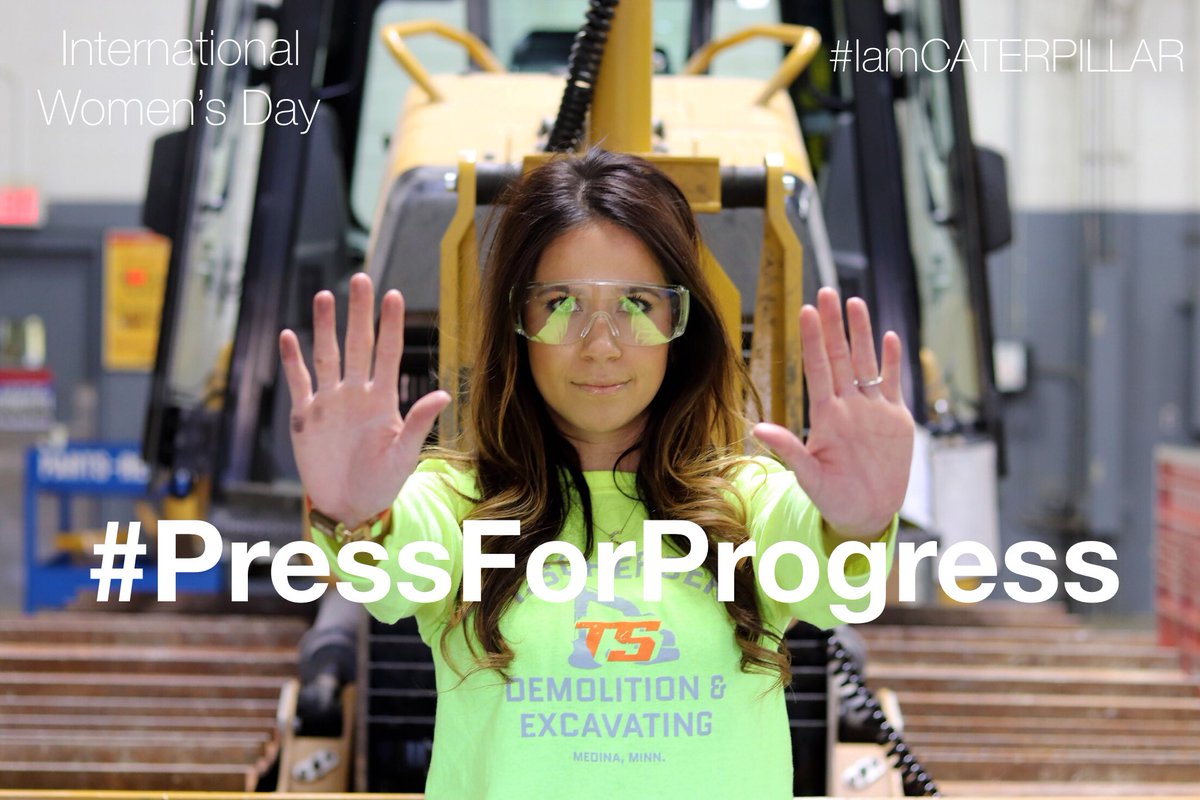 MissyScherber's tweet photo. On @womensday let’s #pressforprogress in an industry where #women only represent 9% of workforce. Let’s challenge stereotypes, put our workboots on, teach our girls to dress up in Hard Hats instead of High Heels &amp; play w/ Bulldozers instead of Barbies. @CaterpillarInc #iwd2018 https://t.co/szZOE9EkSx
