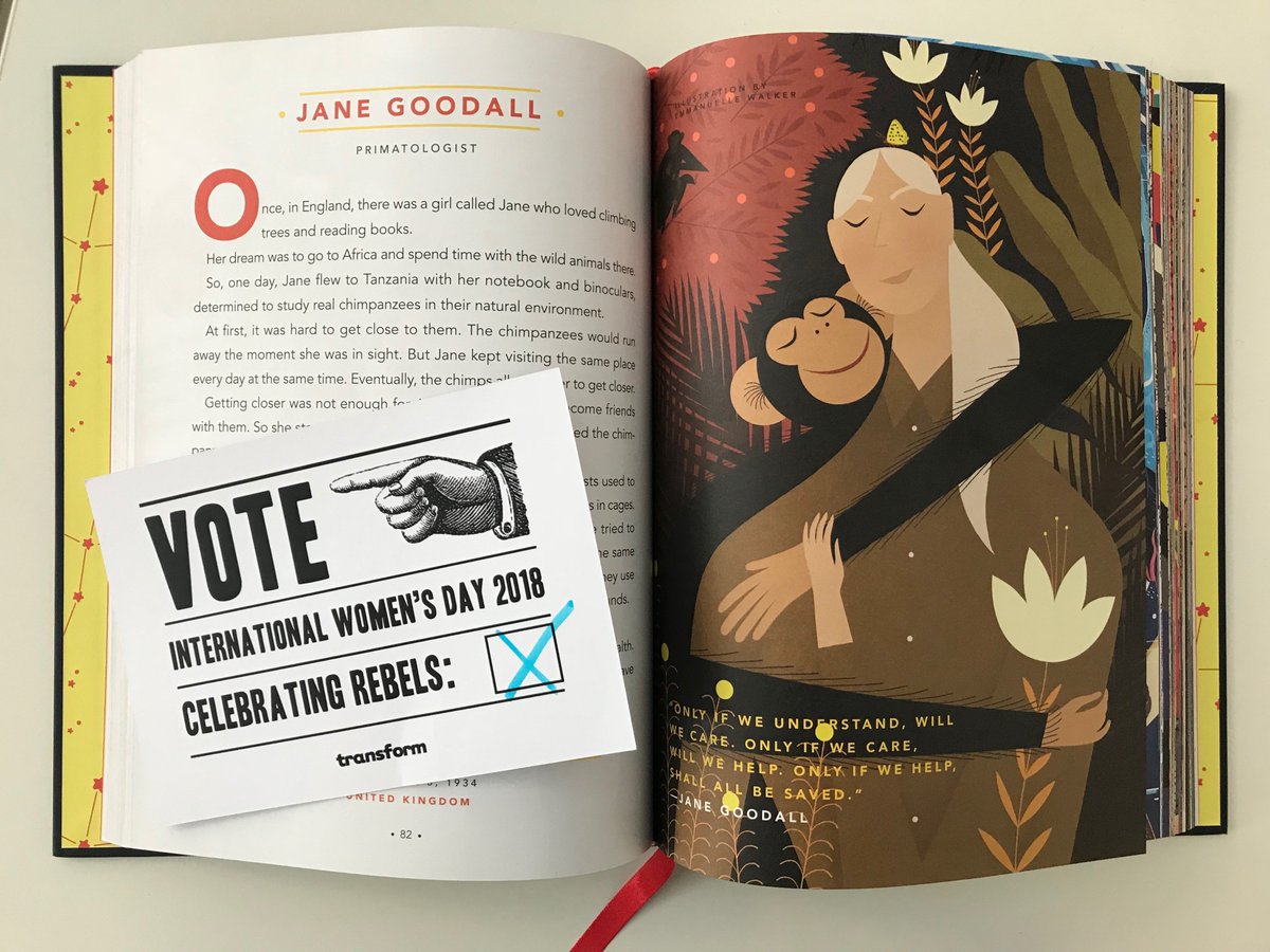 ORCintlUK's tweet photo. This #IWD2018 we’re feeling inspired by Jane Goodall, whose work and attitude is a force for good in the world: ‘Only if we understand, will we care. Only if we care, will we help.’ Thanks for the book @TransformUk! #TransformWiD https://t.co/111xI6QPPq