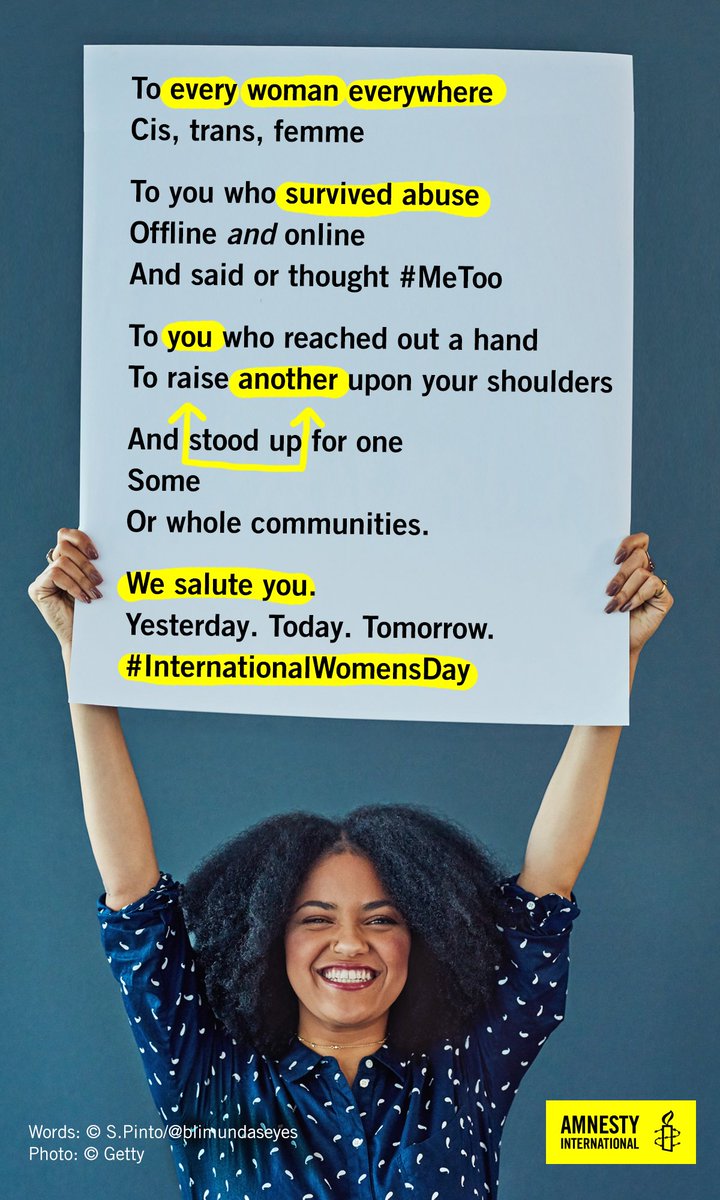 amnestyusa's tweet photo. Keep fighting. We need you now more than ever. 🕯️📢💪🏿✊🏾#InternationalWomensDay https://t.co/YfWGXC076Z