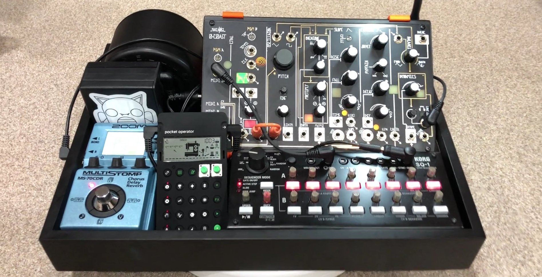 Caroline Swords Tea Tray Spin Battery Powered Minimalist Semi Modular From Catmandeux Feat Makenoise 0 Coast With Mendela 15v 10aa Battery Pack 3dwaves Stand Korg Sq1 Midi Cv To 0c Sync To Po12