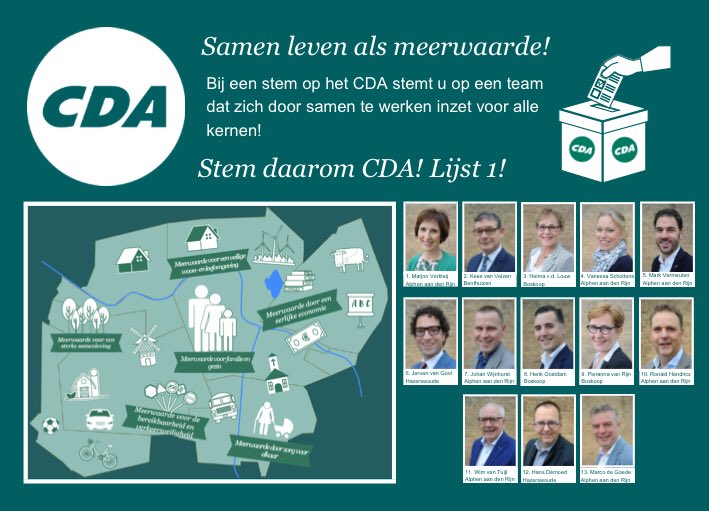 Op Facebook leggen onze kandidaten uit waar zij en wij voor staan. Een stem op een kandidaat is geen stem op dat individu, maar op een team dat samen wil werken aan een sterke samenleving. Samen leven als meerwaarde, kies daarom CDA (lijst 1) op 21 maart. #GR2018 #teamCDA