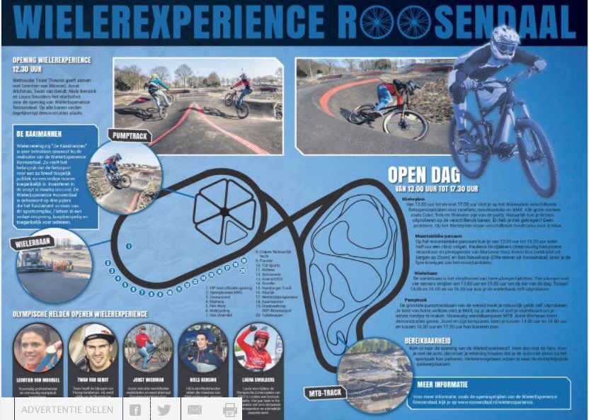 Aanstaande zaterdag is de officiële opening van de grootste pumptrack ter wereld in Roosendaal. <a href="/twanvangendt/">Twan van Gendt #</a> , <a href="/JoostWichman/">Joost Wichman</a> , <a href="/LauraaSmulders/">Laura Smulders</a> en ik zullen aanwezig zijn om demo's en clinics te geven. Komen jullie ook?

<a href="/WielerExpRSD/">WielerExperience Roosendaal</a> #BePumped #VelosolutionsBenelux