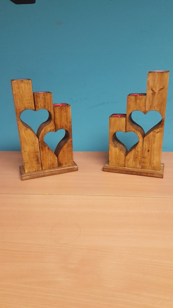 EducationReal's tweet photo. Beautiful creations for #MothersDay made by talented R.E.A.L. #learners - there will be some happy Mums on Sunday! #creative #construction #woodwork #carving #hearts #handmade #wood #candleholders #LuckyMums https://t.co/ttjs3JS1zL