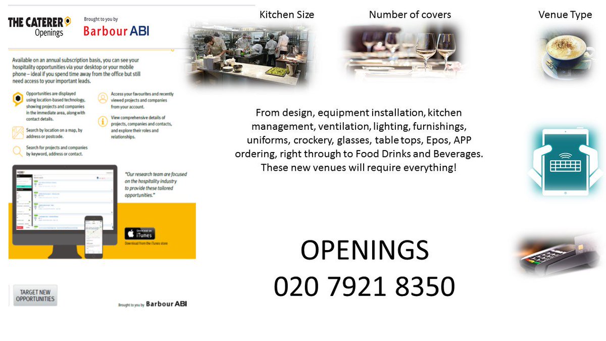 Great to see everyone at #Hotelympia this week.  If we were unable to get to see you and you would like to arrange an online demonstration of Openings from <a href="/Caterertweets/">The Caterer</a> and @BarbourABI  call 020 7921 8350.