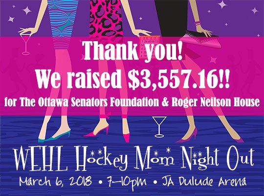 jaydeeeventscda's tweet photo. We are thrilled to announce that our first @westendhockey Hockey Mom Night Out raised $3,557.16 for @sensfoundation and @rogerneilsonhouse. On this #InternationalWomensDay , it is fitting to see what the power of women coming together can achieve! Thank you to everyone involved! https://t.co/32yIoXw9gD