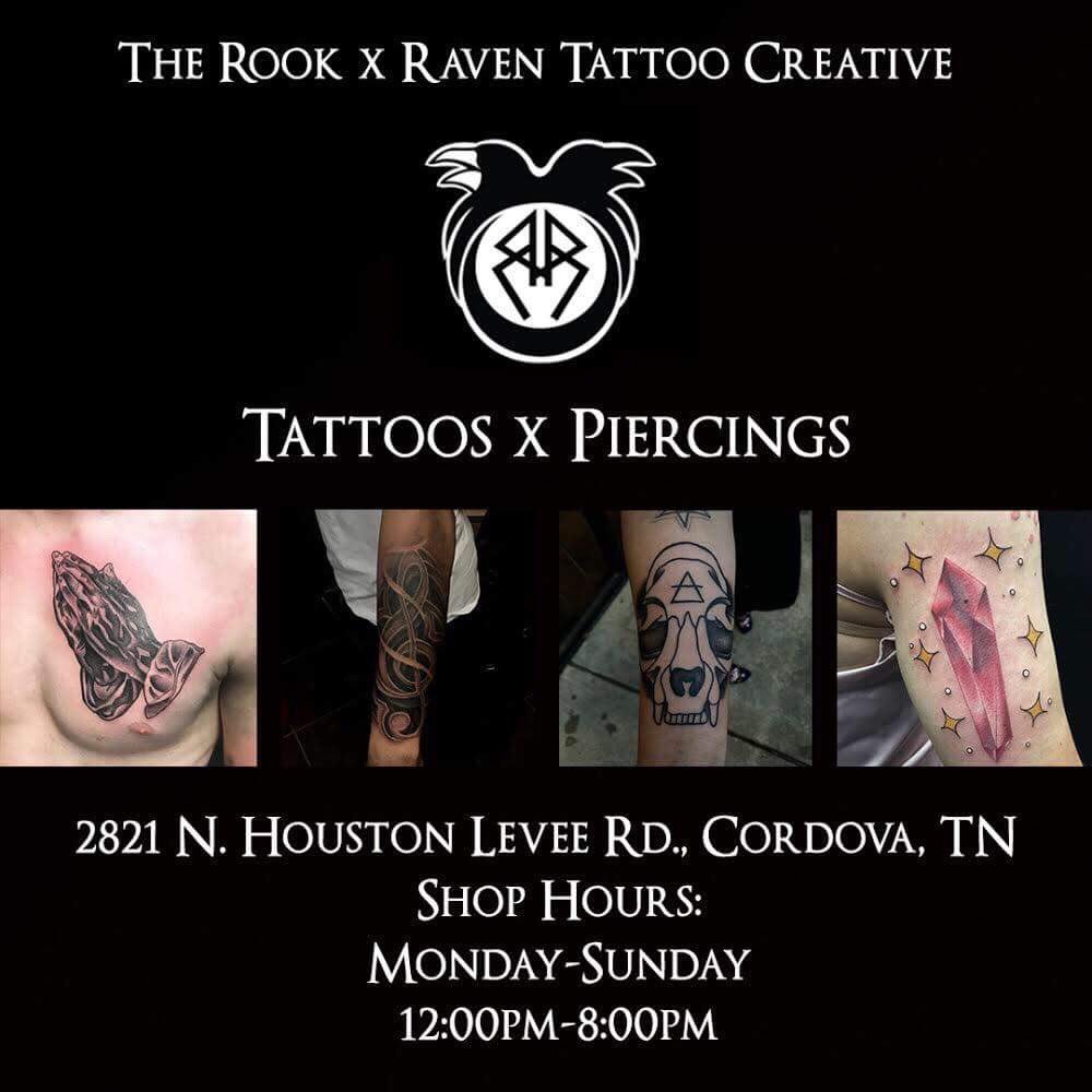 Stay_withLove's tweet photo. **DON'T FORGET**
We're now open 7 days a week!
12pm-8pm
Call 901-570-3161 now to book an appointment!
Or stop by our shop located @ 2821 N Houston Levee Rd. Cordova TN, 38016. #rookxraven #piercings #tattoo https://t.co/PJ6p8RMhkj