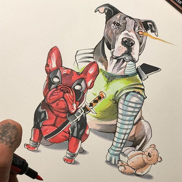 ybaff's tweet photo. @chasetafoya draws his dogs 🐶🐶 as #deadpool &amp; #cable .
🌮
🌮
🌮
#deadpool2 #deadpoolfanart #marvelfanart #dogart #cablefanart #deadpoolcable #markerdrawing #deadpooldog #deadpooldrawing #artistsoninstagram #moviefanart #marvelcomicsfanart #marvelcomicsdrawing #frenchbulldog… https://t.co/hnWreUmBYZ
