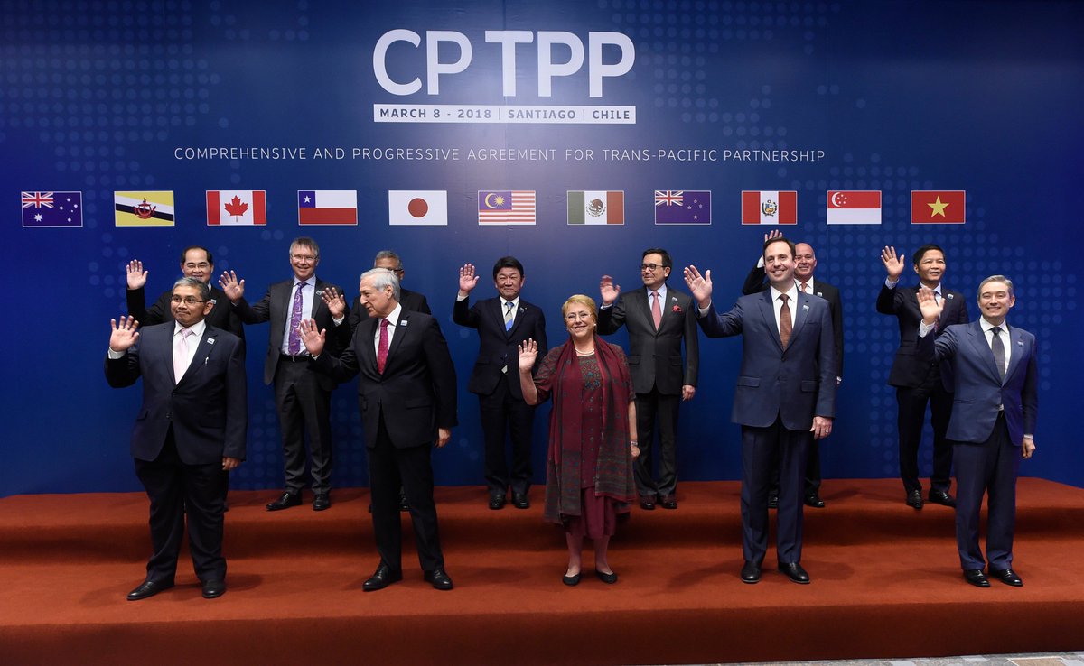 Representatives of members of Trans-Pacific Partnership (TPP) trade deal pose for an official picture before the signing agreement ceremony in Santiago, Chile March 8, 2018 | Twitter