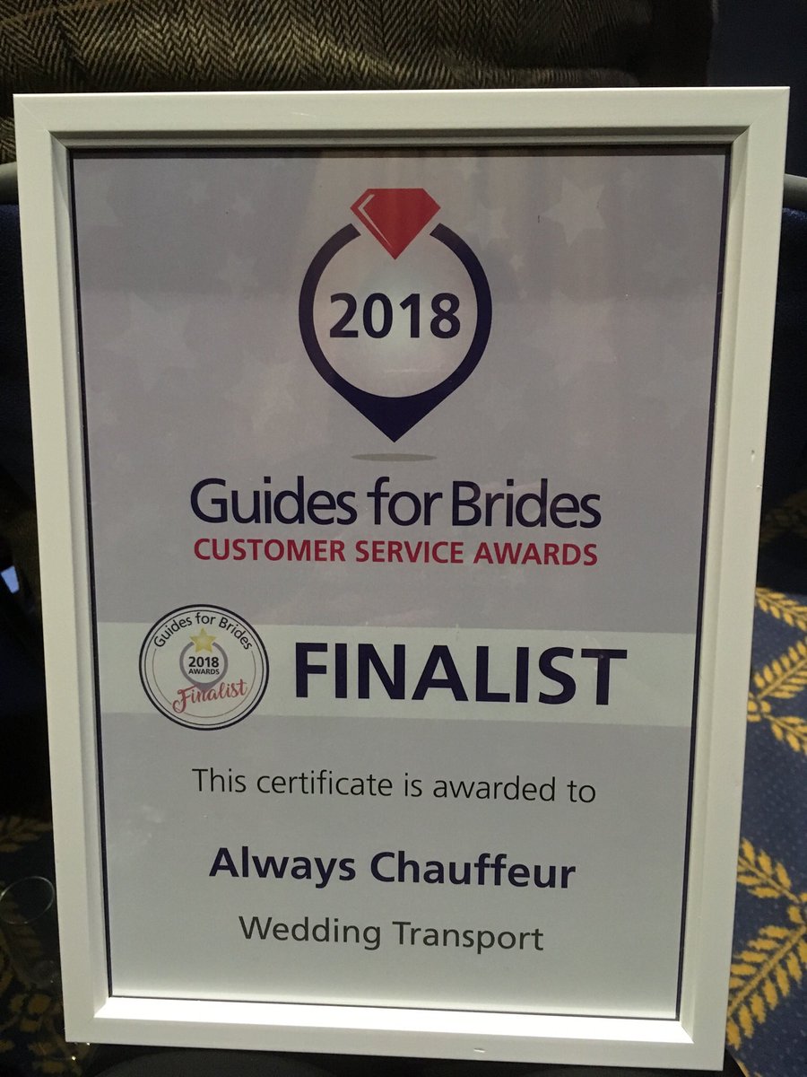 AlwaysChauffeur's tweet photo. @AlwaysChauffeur @4HamiltonPlace @GuidesForBrides another award won. Thx to everyone who votes #weddingcars #alwayschauffeur https://t.co/4Hi2zYewVg