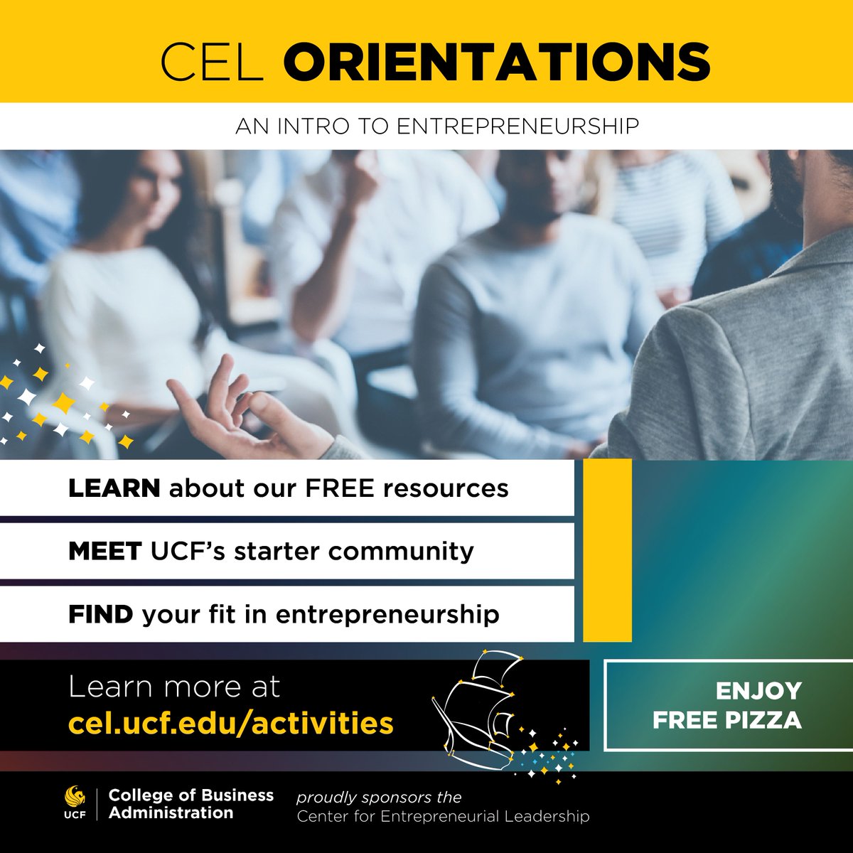 celucf's tweet photo. Did you miss the first CEL Orientation? Well it’s your lucky day! We’ll be hosting another orientation this Monday, February 12 12-1pm in the Blackstone LaunchPad! Oh, and did we mention free pizza?! Reserve your spot here: https://t.co/eAuXHUbM7O https://t.co/ZPRpVCiySz