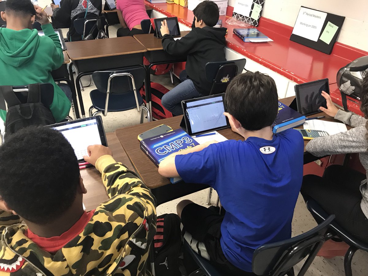 PCIntermediate's tweet photo. Students in Ms. Pruitt’s class are using Desmos to find where lines are equivalent! Desmos is a digital, web- and app-based graphing calculator that includes student activities and a lesson builder for teachers to better help their students succeed. 📉#STEM #PCISlearns #sharePCS https://t.co/PrG7WyVUxE
