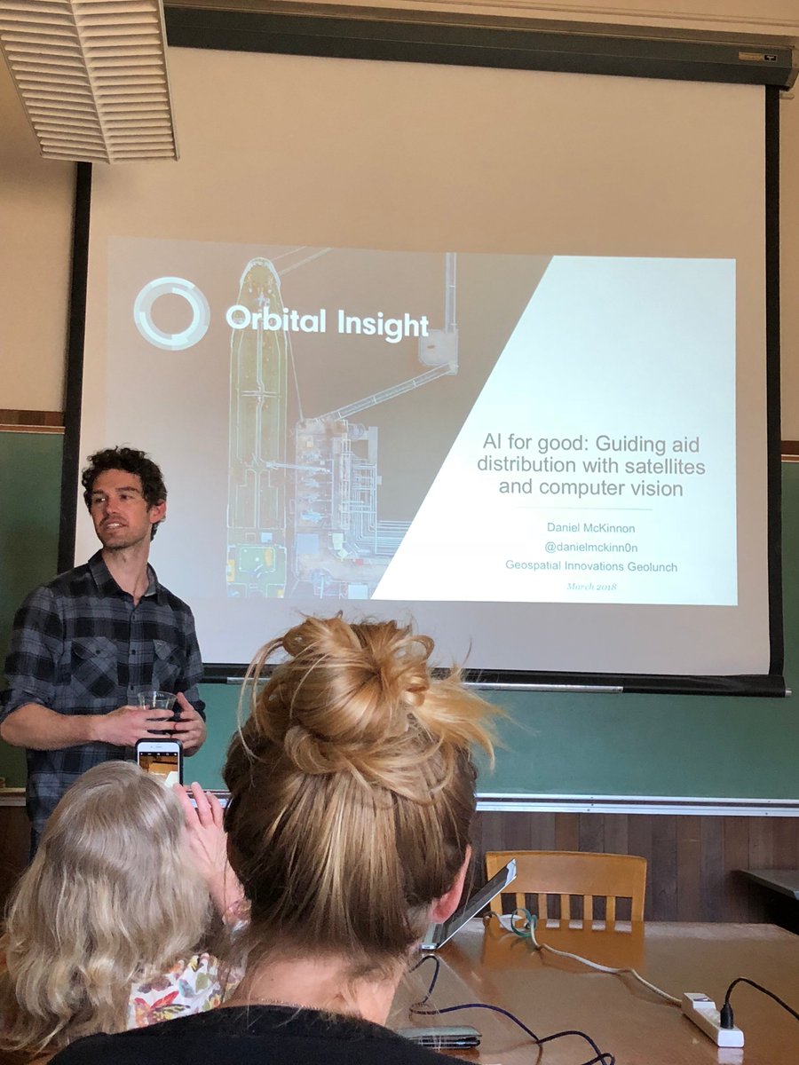 nmaggikelly's tweet photo. .@danielmckinn0n giving us a great talk on what @orbital_insight is working on. "we're going to need more analysts." (Plus, they have lots of job openings!) #datascience #AI #DeepLearning #GPU #datafusion @BerkeleyGIF #geolunch https://t.co/7l7dyJvbSs