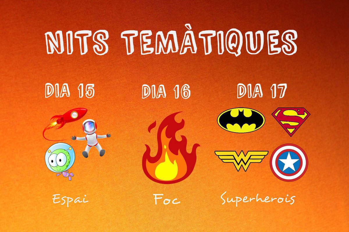 ¡Que vienen, que vienen! 

Estas son las #Nitstemàtiques para las #Fallas18fps !! No puedes faltar a ninguna

Día 15: el espacio 🚀
Día 16: el fuego 🔥
Día 17: los súperheroes 💫

Los accesorios más chulos, tendrán premios!!

#fallaplazasegovia