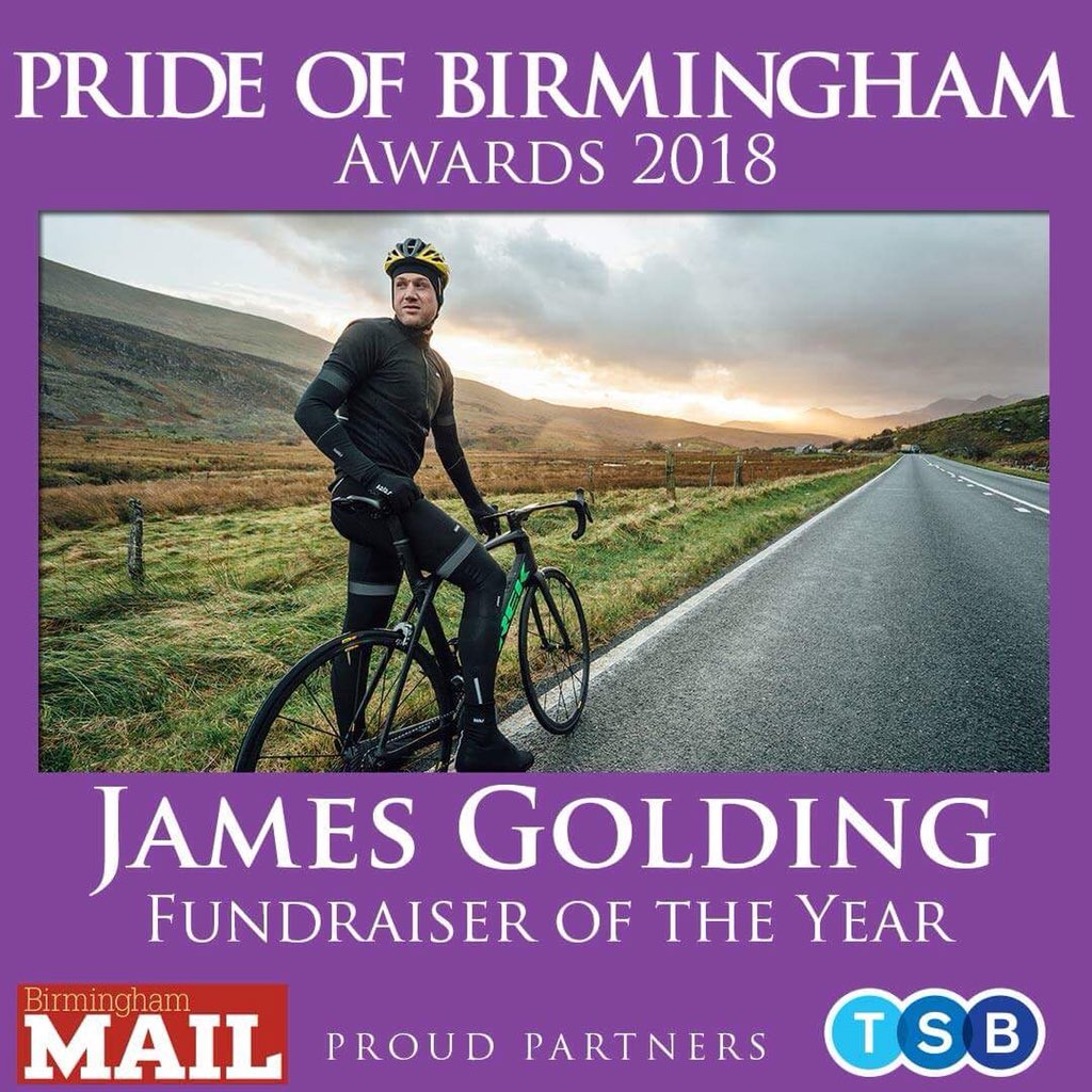 PrideOfBritain's tweet photo. Our Fundraiser of the Year is the hugely inspirational James Golding @jamesgolding1 @macmillancancer @birmingham_live @TSB #prideofbirmingham https://t.co/dBeUY9cQav