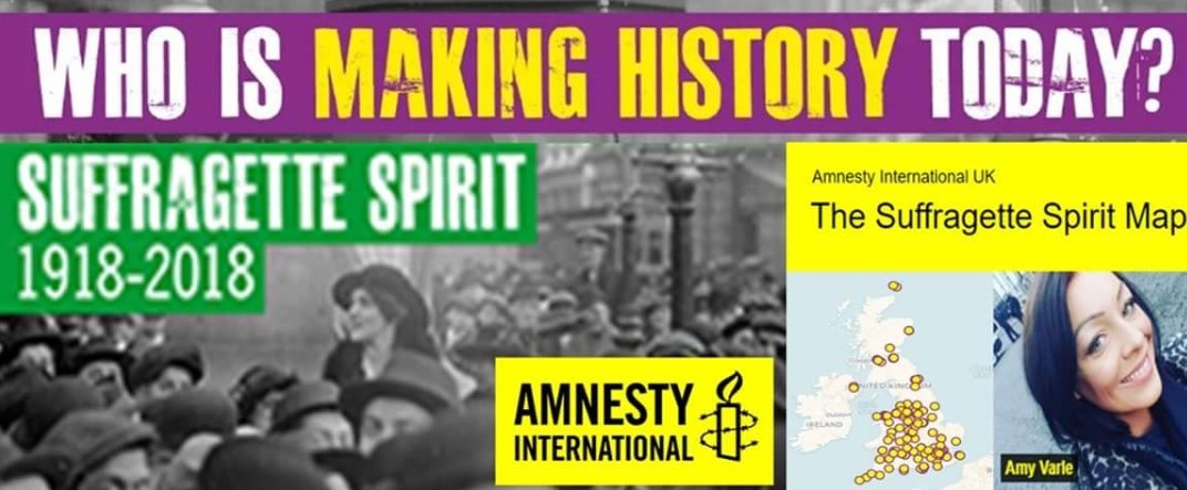 MissAmyVarle's tweet photo. Honoured &amp; privileged to be included in Amnesty International's Suffragette Spirit Map, celebrating 100 years of female human rights defenders 🙌 https://t.co/SB0gUWqPuw #IWD2018 #internationalwomensday #suffragettes #humanrights #activism https://t.co/bKdt758y8Z