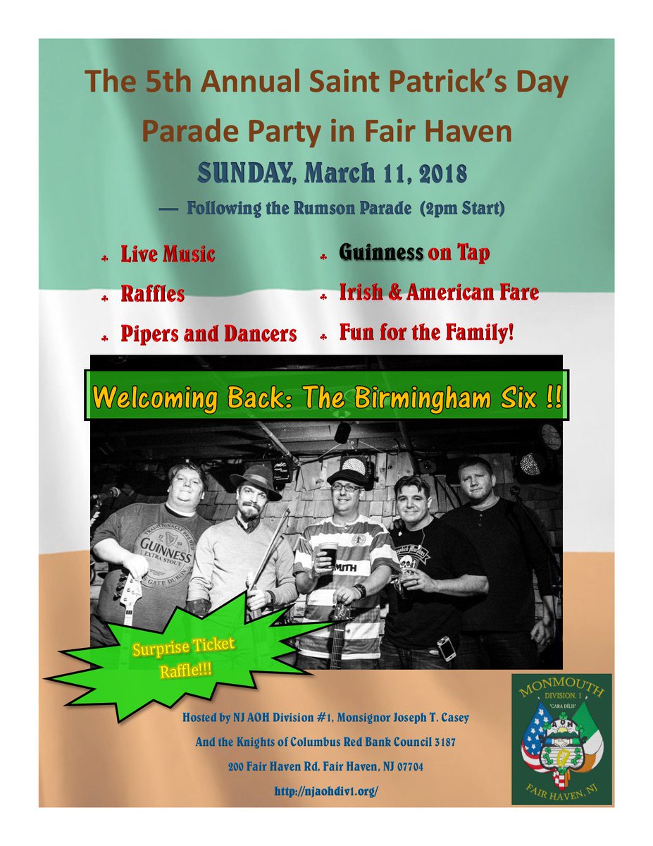 The Birmingham Six play Fair Haven this Sunday, March 11 after the Rumson St. Pat's Parade! #rumsonstpatricksdayparade