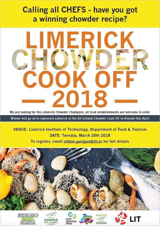 LimerickFoodGrp's tweet photo. Calling all CHEFS - do you have a chowder recipe worthy of being crowned Limerick Chowder Champion 2018?? Enter now!
#LimerickChowder #bialuimni #AllIrelandChowder https://t.co/sf33Ypriuy